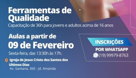 Curso de capacitação gratuita tem 20 vagas abertas em Hortolândia
