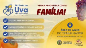 Festa da Uva e Expo Caqui de Louveira têm entrada gratuita e começam hoje (26): confira programação