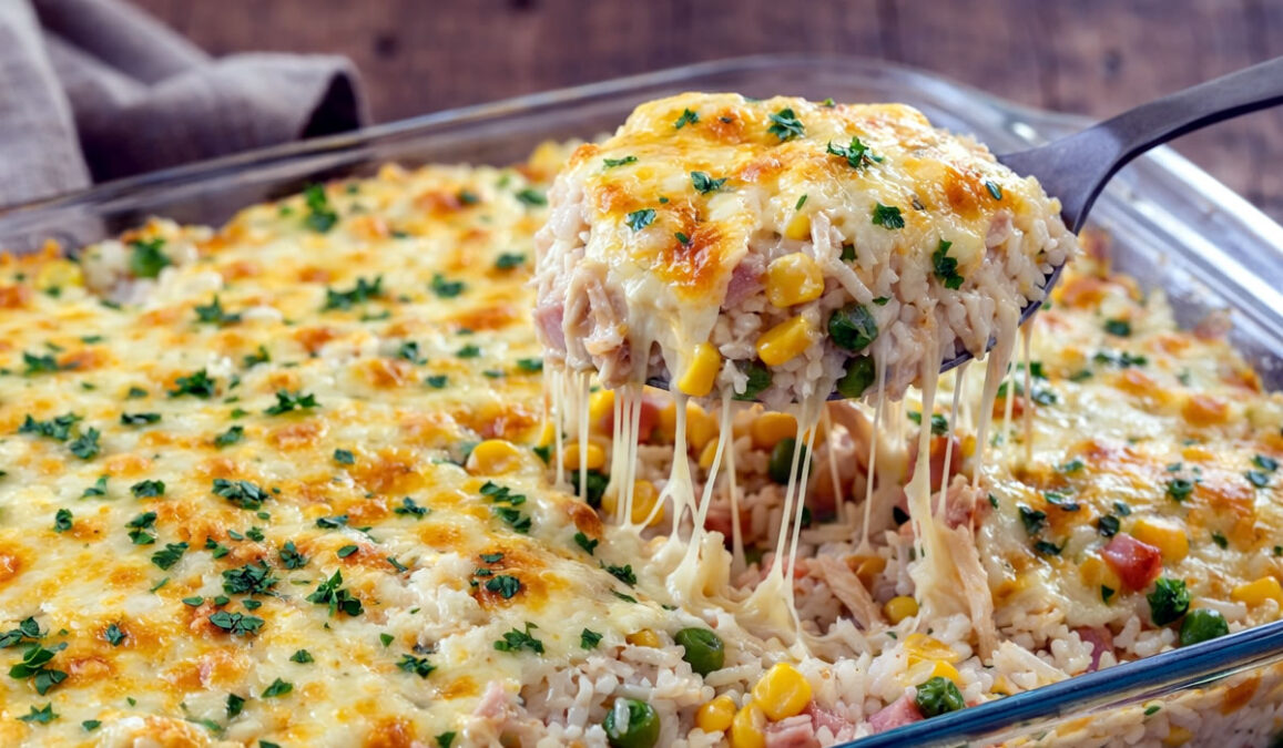 Arroz de forno com frango cremoso