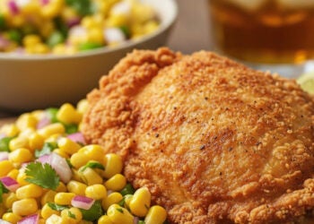 Frango crocante com vinagrete de milho