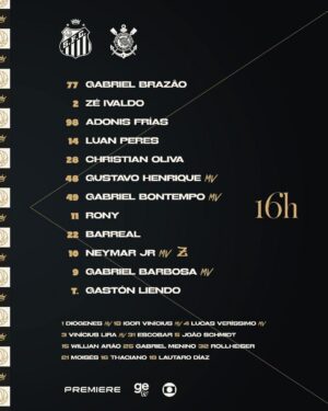 Veja a escalação do Santos para enfrentar o Corinthians