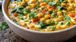 Sopa de grão-de-bico com leite de coco e curry