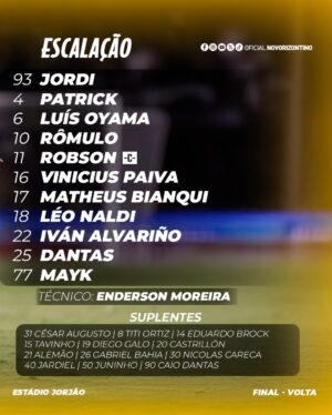 Veja a escalação do Novorizontino para a final do Paulistão