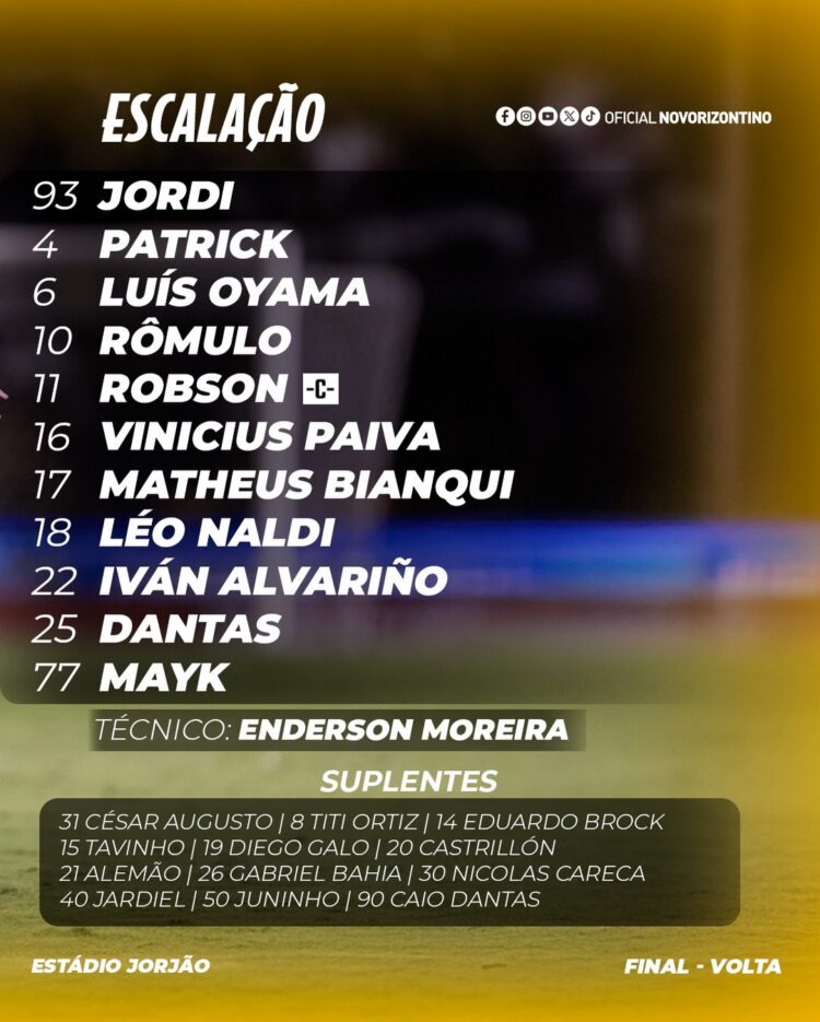 Veja a escalação do Novorizontino para a final do Paulistão