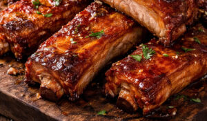 Costelinha suína dourada na panela fica macia e cheia de sabor