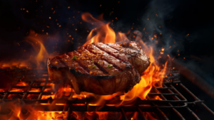 Churrasco de ponta de peito suculento e macio, muito além do sal grosso.