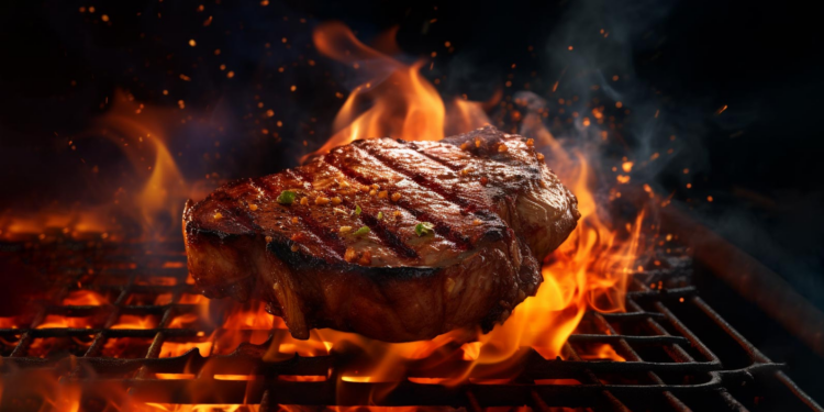 Churrasco de ponta de peito suculento e macio, muito além do sal grosso.