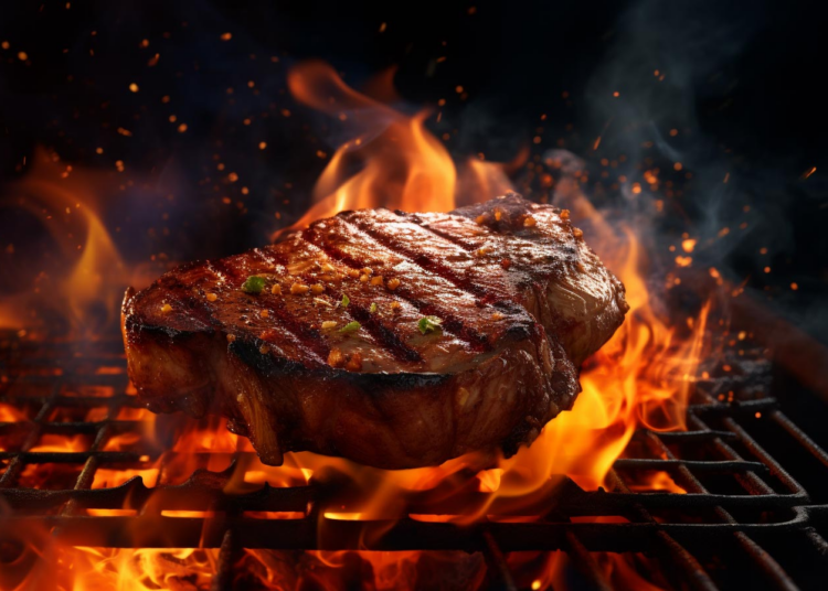 Churrasco de ponta de peito suculento e macio, muito além do sal grosso.