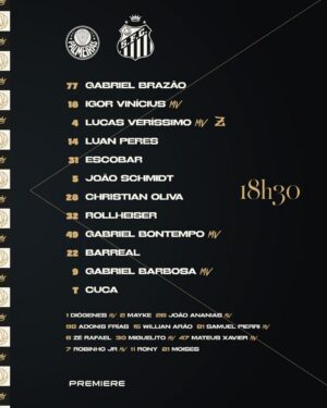 Santos tem Gabigol como titular no clássico com o Palmeiras