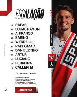Veja a escalação do São Paulo para enfrentar o Botafogo