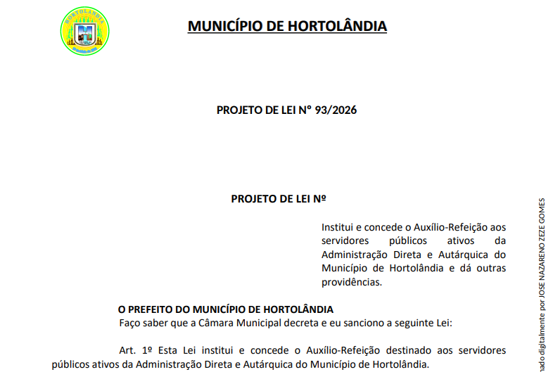 Projeto de Lei nº 93/2026
