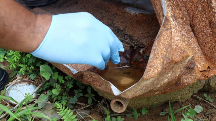 Evitar acúmulo de água em objetos para combater dengue em bairros com alto risco