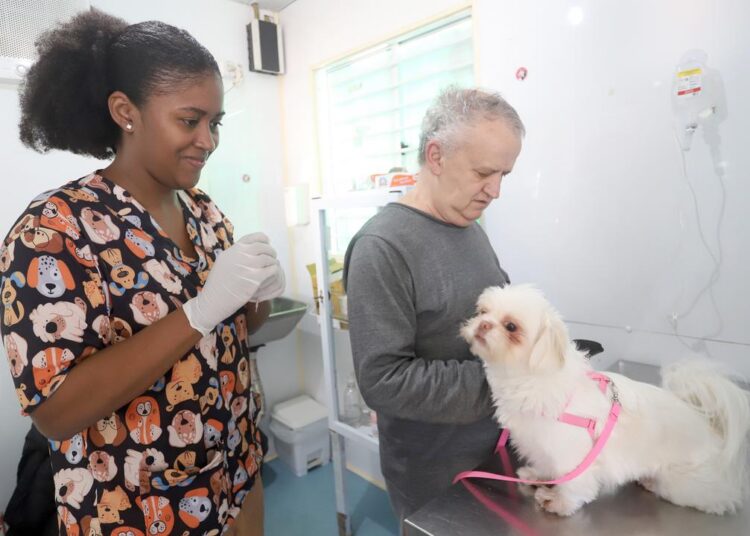 Unidade 1 do Consultório Veterinário Móvel na Praça Beira Rio em Sousas com atendimento gratuito para cães e gatos