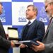 Prefeito Dário Saadi, ministro André Mendonça e secretário Peter Panutto na inauguração da Escola de Justiça