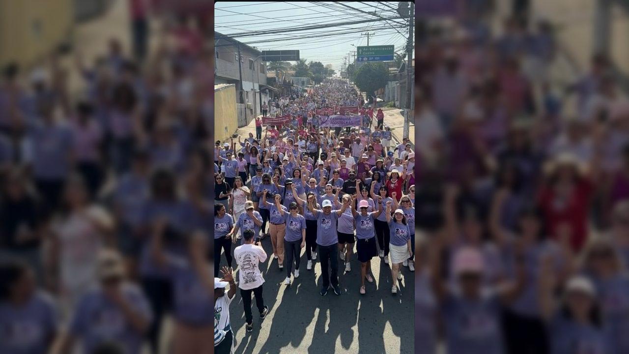 Agosto Lilás: Caminhada pelo fim da violência contra a mulher reúne centenas de pessoas em Hortolândia