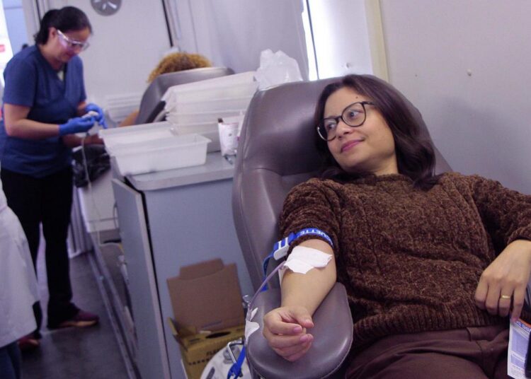 vaga para doação de sangue no saguão da Prefeitura