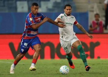 Palmeiras em ação durante o jogo contra o Fortaleza