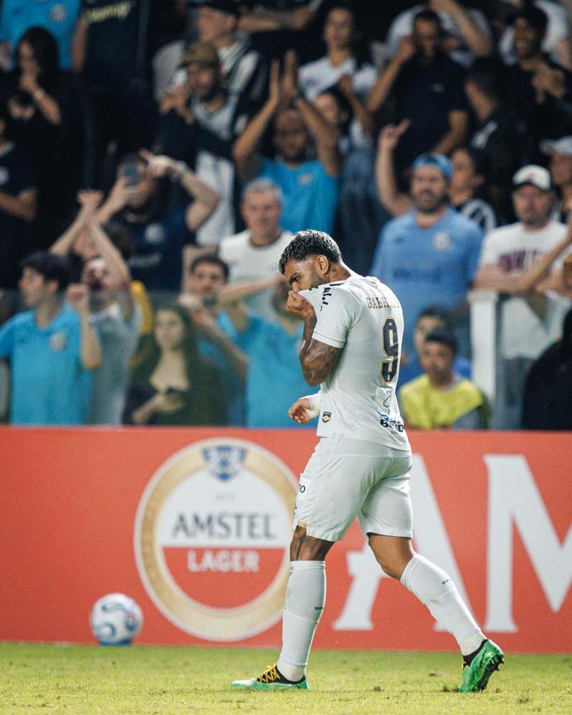 Gabigol comemorando o gol pelo Santos