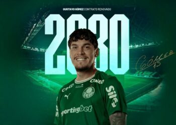 Gustavo Gómez, capitão do Palmeiras, durante partida.