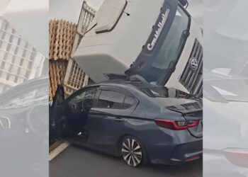 Caminhão tomba na Bandeirantes e atinge carro