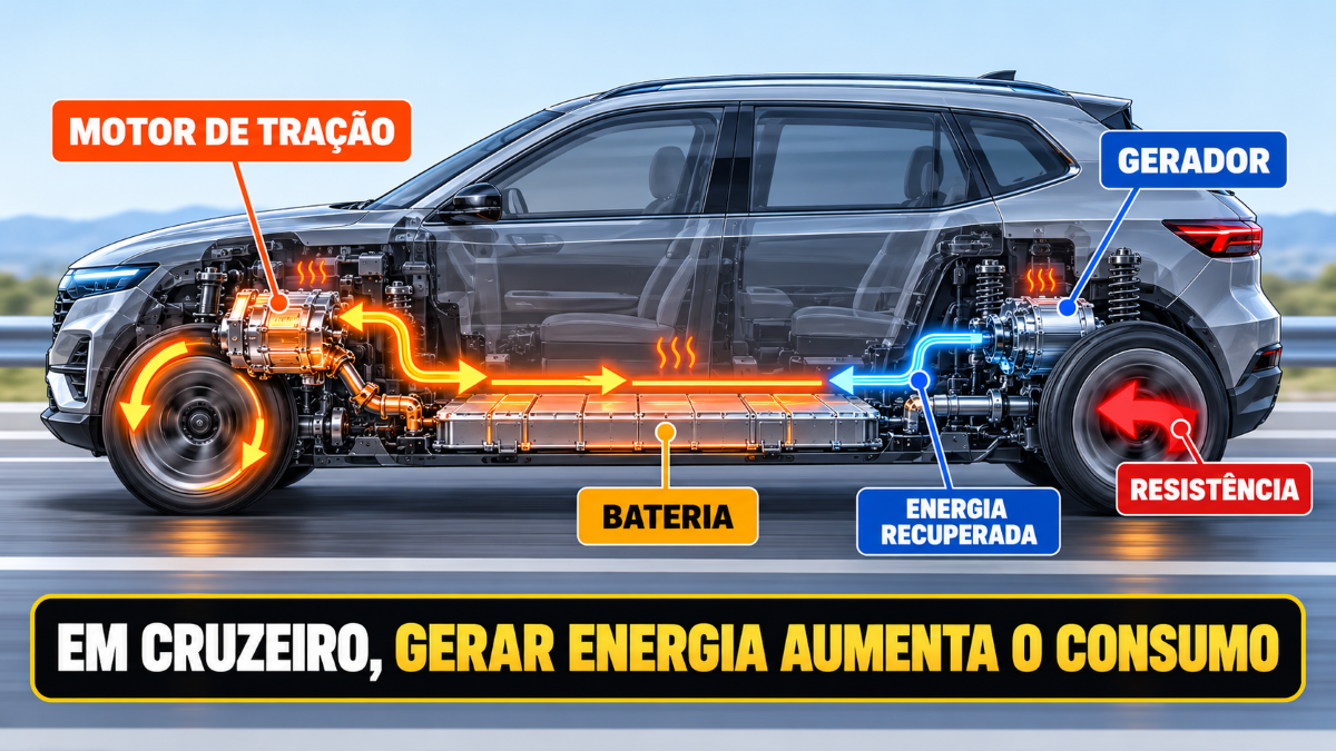 Carro elétrico em movimento com tecnologia de geração de energia