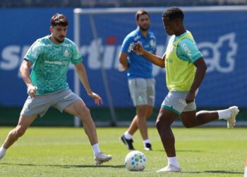 Jogadores do Palmeiras treinando