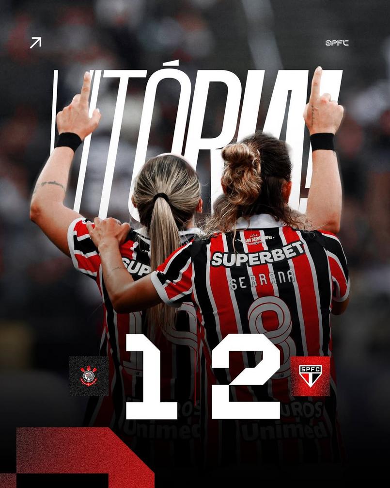 Jogadoras do São Paulo celebram a vitória sobre o Corinthians