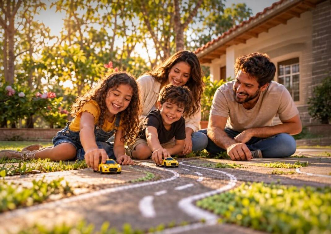 Família se divertindo ao ar livre