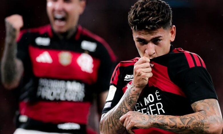 Jogadores do Palmeiras e Flamengo em ação
