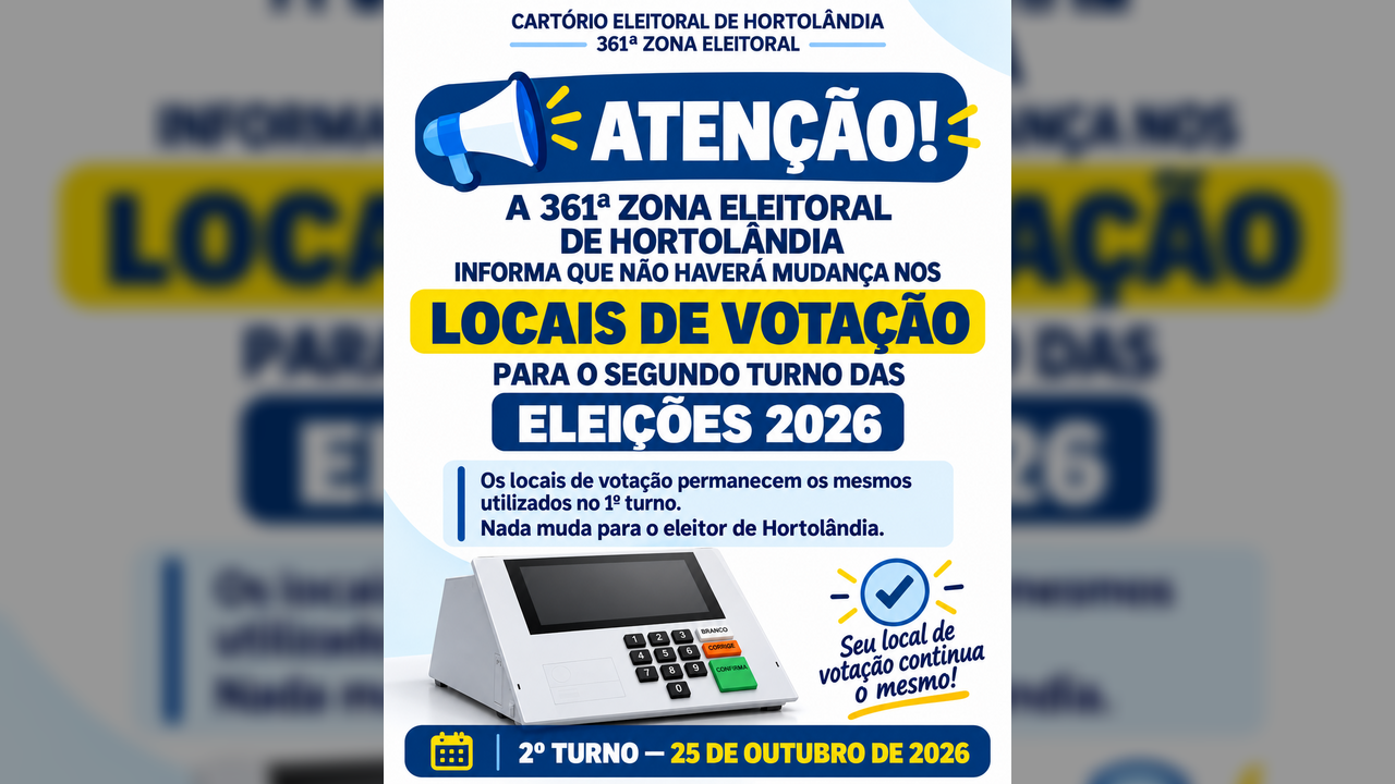 Cartório Eleitoral de Hortolândia mantém locais de votação para segundo turno