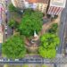 Vista aérea do Centro com foco no Largo das Andorinhas e projetos de requalificação